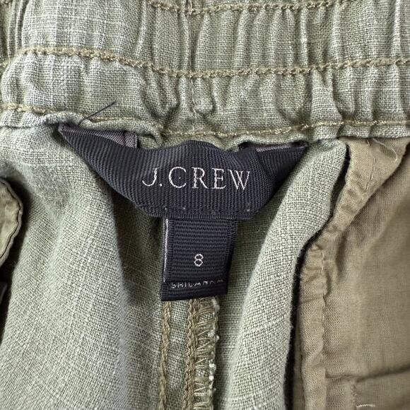 J. Crew Seaside Crop Jogger Pant Size 8 Linen Blend Pull on Elastic Waist Olive - Picture 6 of 8